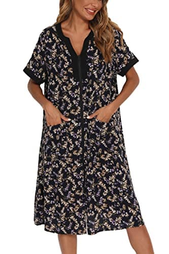 Women's House Dresses with Zipper Front, Lightweight Duster Robe