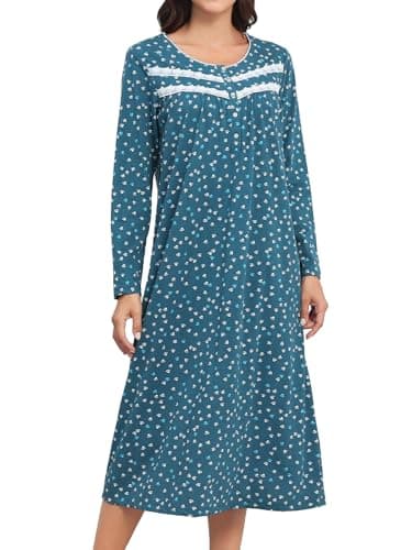 JRYNOEU Soft Long Sleeve Cotton Nightgowns for Women