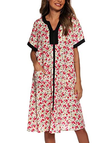 Women's House Dresses with Zipper Front, Lightweight Duster Robe