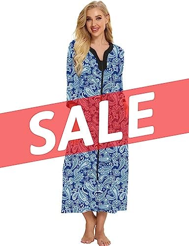 Bloggerlove Womens Long Zip Up House Coat Sleepwear