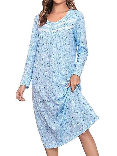 JRYNOEU Soft Long Sleeve Cotton Nightgowns for Women