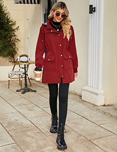 Premium Red Striped Rain Jacket with Navy Blue Plaid Lining (L)