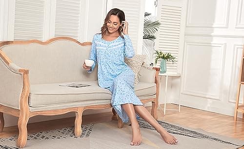 JRYNOEU Soft Long Sleeve Cotton Nightgowns for Women