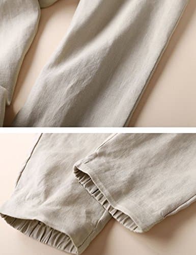 IXIMO Women's 100% Linen Tapered Pants with Drawstring Back Elastic Waist