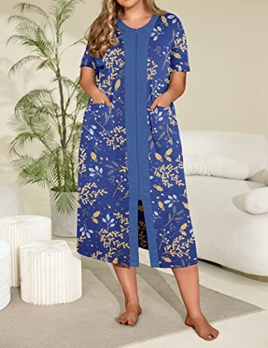 Ekouaer Women's Zipper Front Housedress