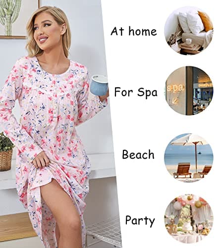 Long Sleeve Cotton Nightgowns for Women