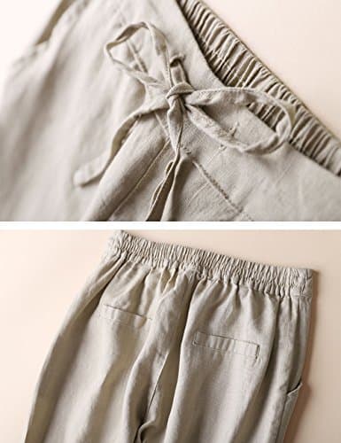 IXIMO Women's 100% Linen Tapered Pants with Drawstring Back Elastic Waist