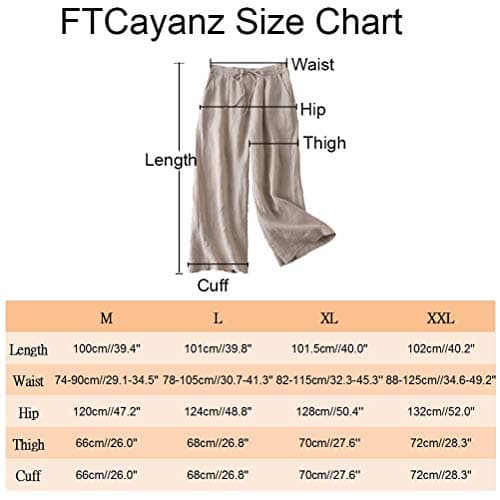 FTCayanz Women's Linen Cropped Wide Leg Pocket Pants Elastic Waist CasualPalazzo