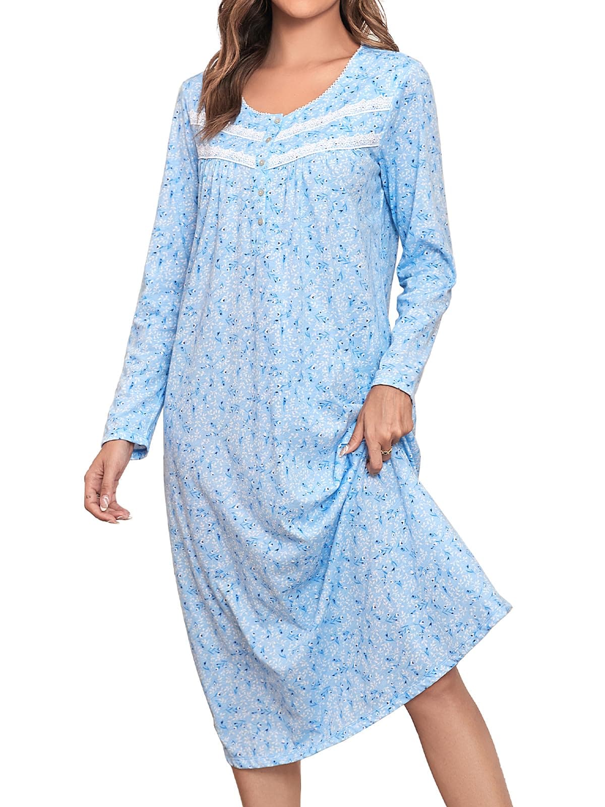 JRYNOEU Soft Long Sleeve Cotton Nightgowns for Women