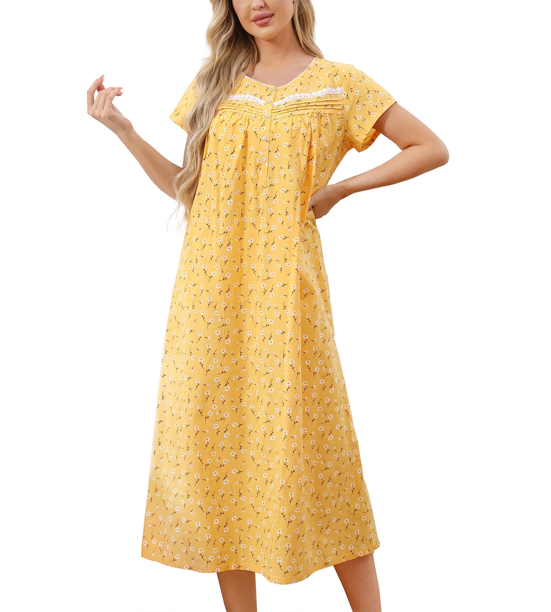 IZZY + TOBY Women's Soft Cotton Nightgowns Long Sleeve Pajamas