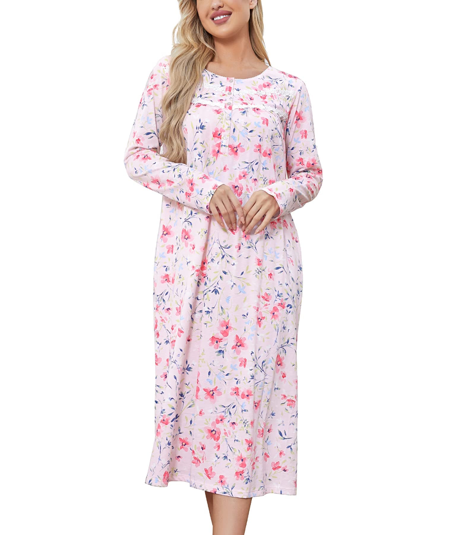 Long Sleeve Cotton Nightgowns for Women